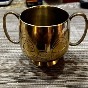 Brass Double-Handled Mug with Engraved Design